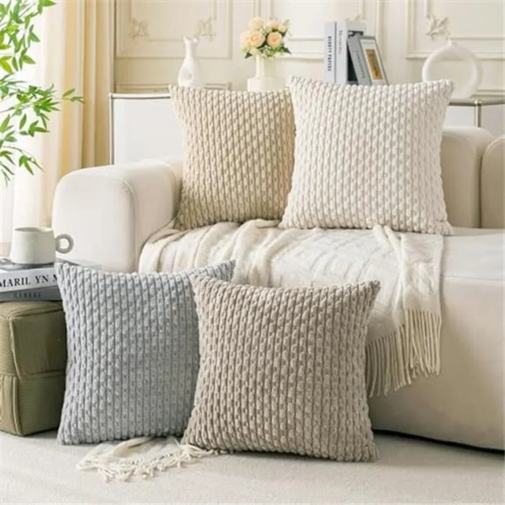 4 Pack Neutral Decorative Throw Pillow Covers 18x18 Inch Corduroy NO INSERT